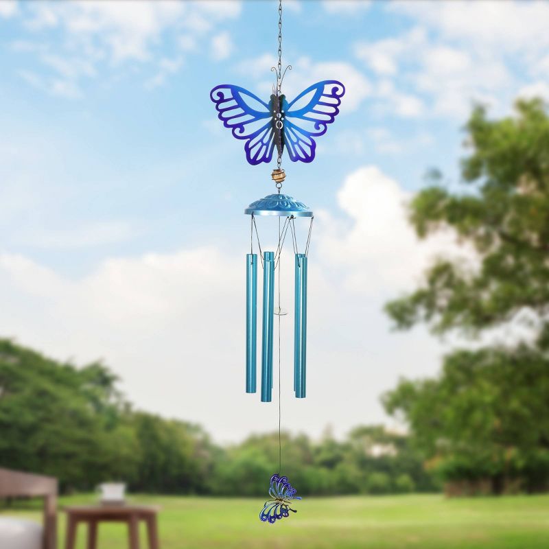 42.91" Metal Spinning Butterfly Wind Chime Blue - Exhart
