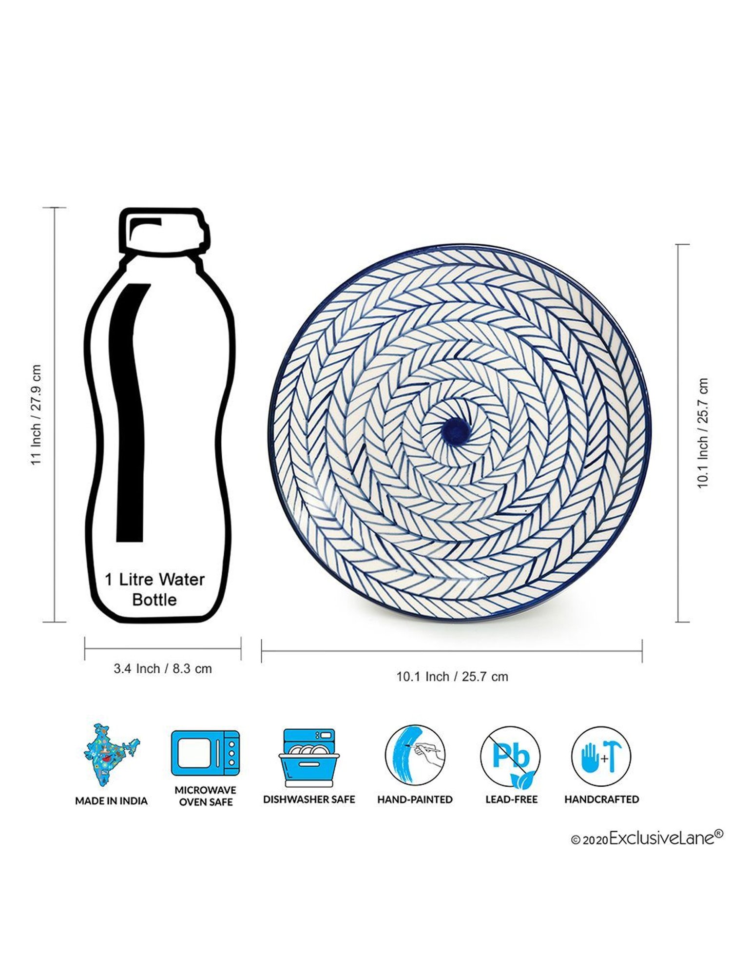 ExclusiveLane Hand-painted Ceramic Dinner Plate With Katoris (3 Pieces, Serving for 1)