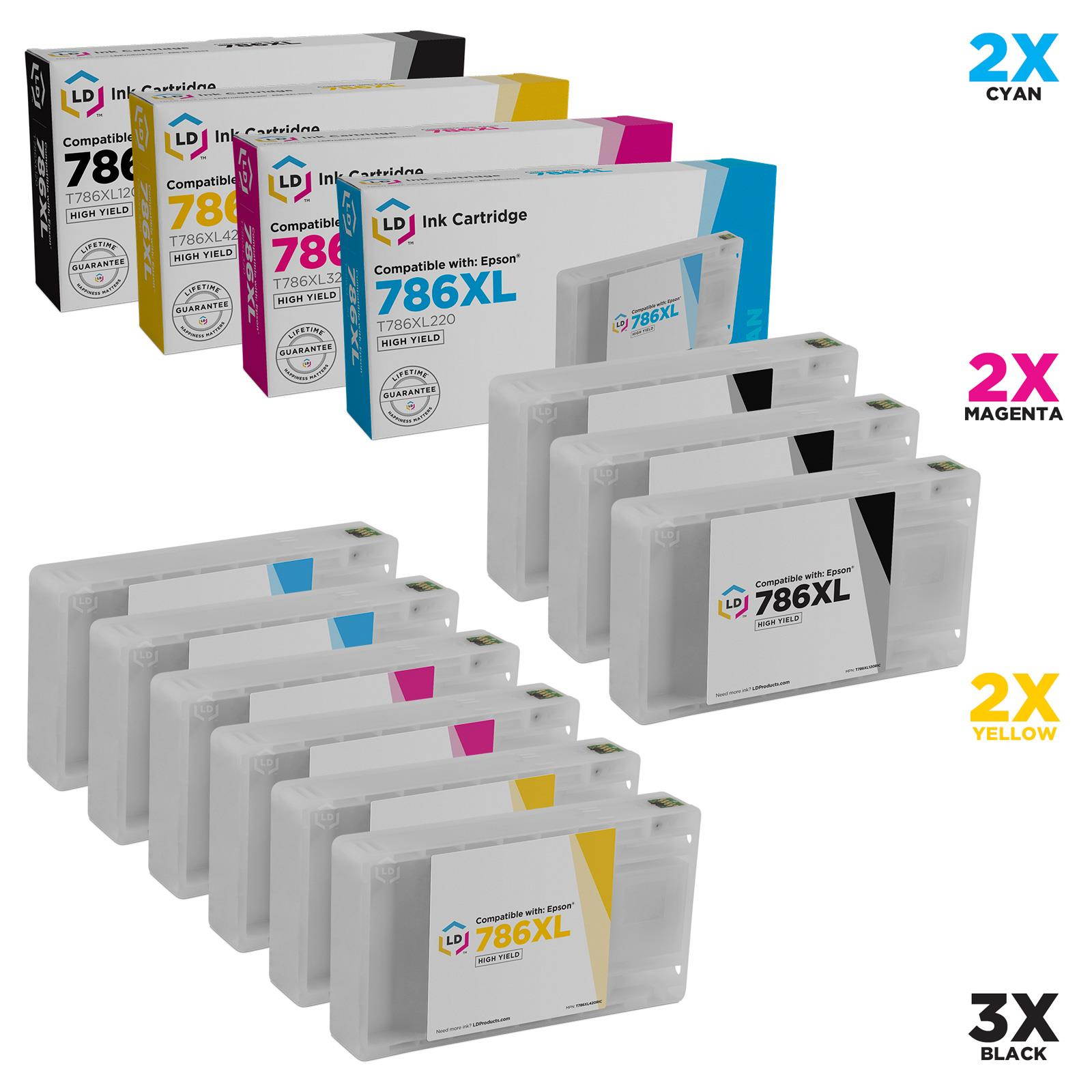 LD Compatible Replacements for Epson 786XL High Yield Ink Cartridges (3 Black, 2 Cyan, 2 Magenta, 2 Yellow) 9-Pack