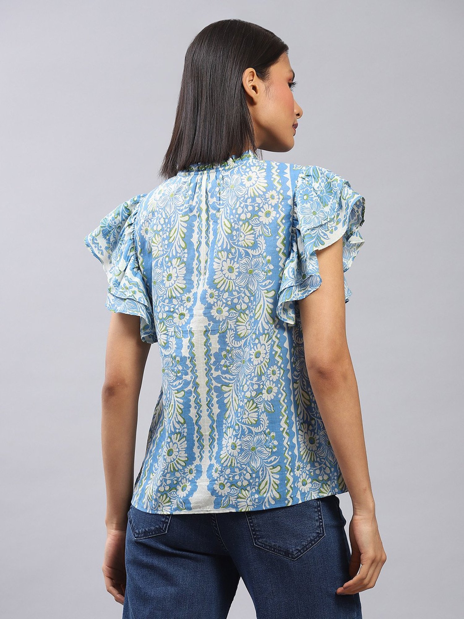Label Ritu Kumar Blue Floral Print Top