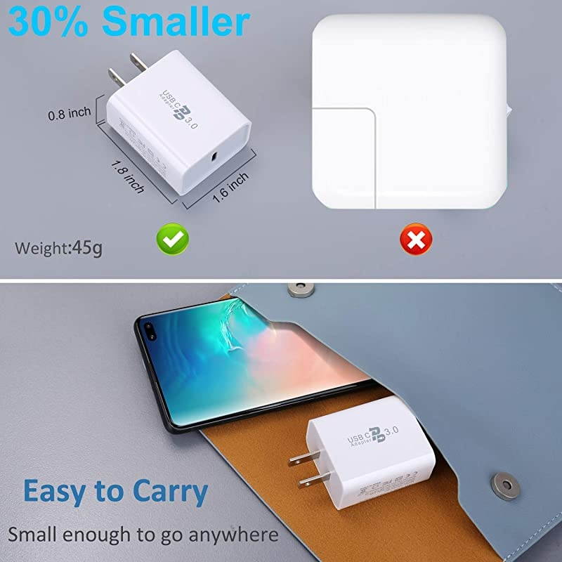 USB C Charger  3Pack 18W PD 30 Wall Charger USB C Power Adapter Type C Fast Charger Compatible for iPhone 1111 Pro MaxXXSXR8PlusGalaxy S10 S9 S8 Plus Note 8 9 10PixeliPad ProWhite