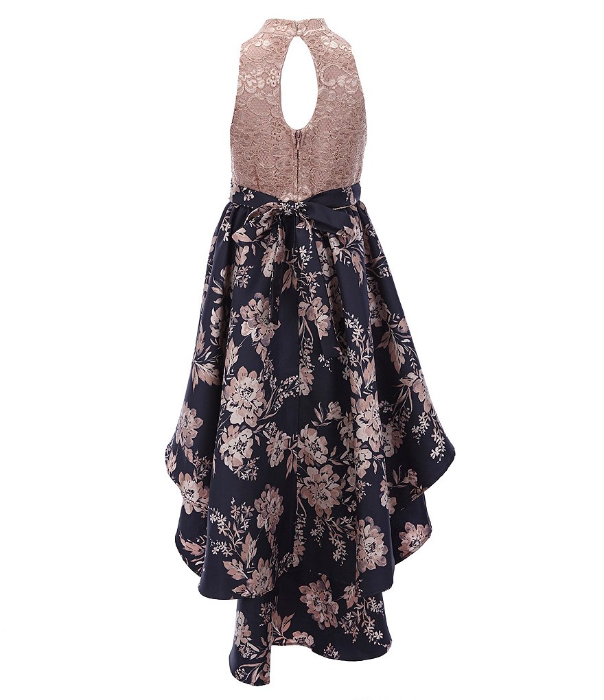 Bonnie Jean Big Girls 7-16 Lace/Floral Layered-Mikado Hi-Low Dress