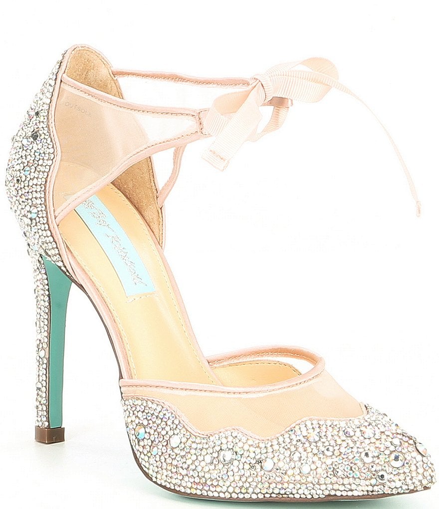 Blue by Betsey Johnson Iris Satin Rhinestone Stiletto Pumps