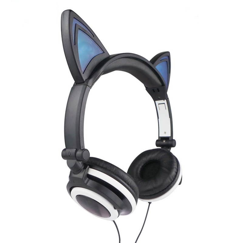 LED Light Gaming Headphones with Cat Ears Shape for PC Computer and Mobile Phone