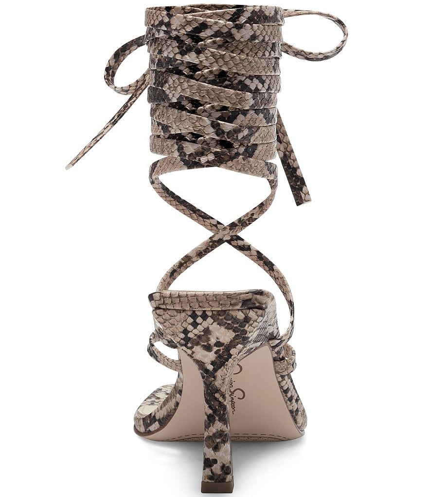 Jessica Simpson Kelsa Snake Print Ankle Wrap Lace-Up Thong Dress Sandals