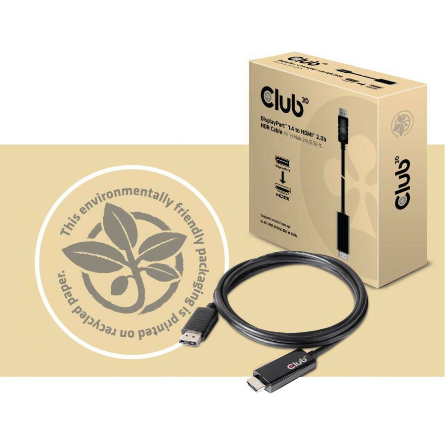 Club3D CAC-1082 DisplayPort 1.4 to HDMI 2.0b HDR Cable Male/Male 2m/6.56 ft.
