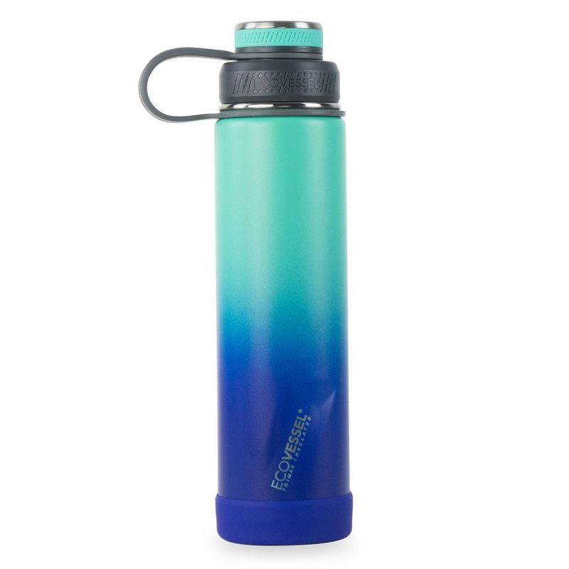 EcoVessel 24oz  Insulated Stainless Steel Water Bottle with Dual Opening Lid - Blue Ombre