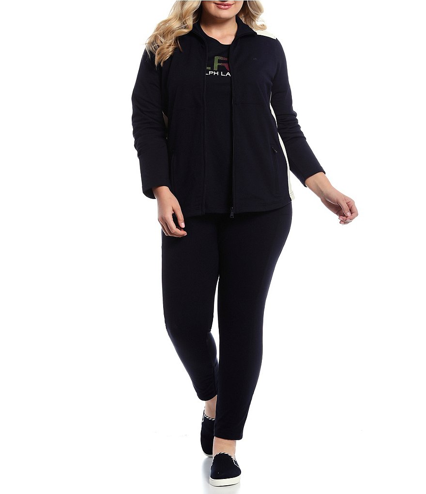 Lauren Ralph Lauren Plus Size Color-Blocked Zip Front Cotton-Blend Jacket