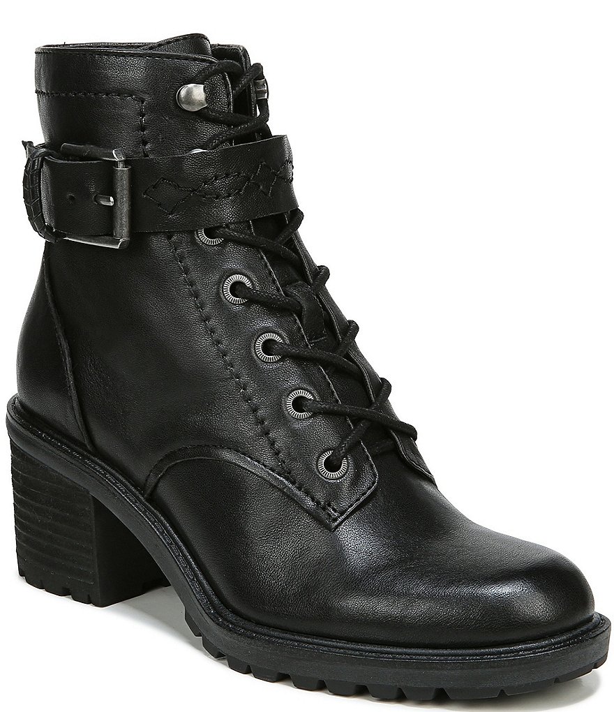 Zodiac Gemma Leather Buckle Strap Detail Lug Sole Block Heel Combat Booties