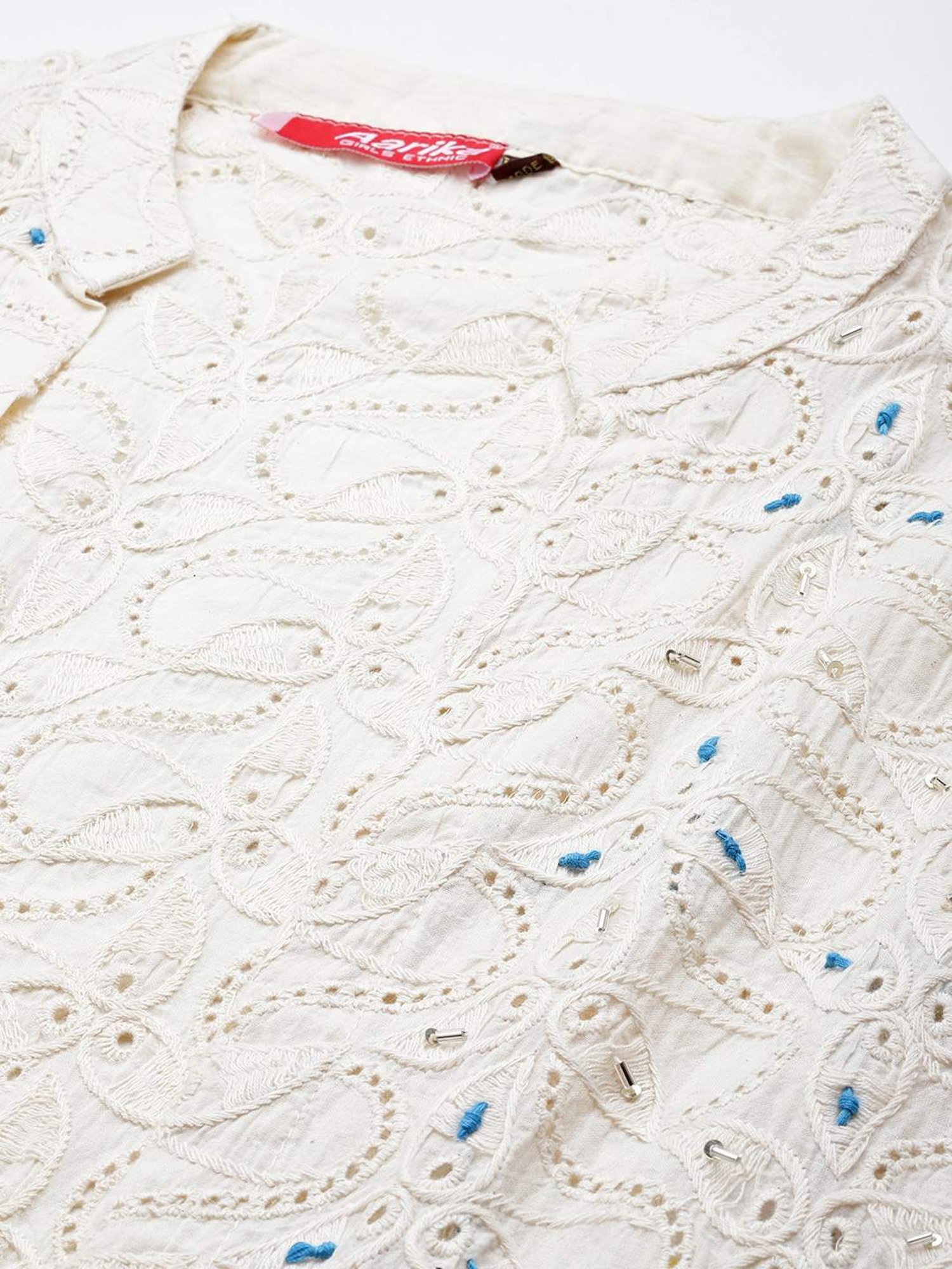 Aarika White Cotton Embroidered Shrug