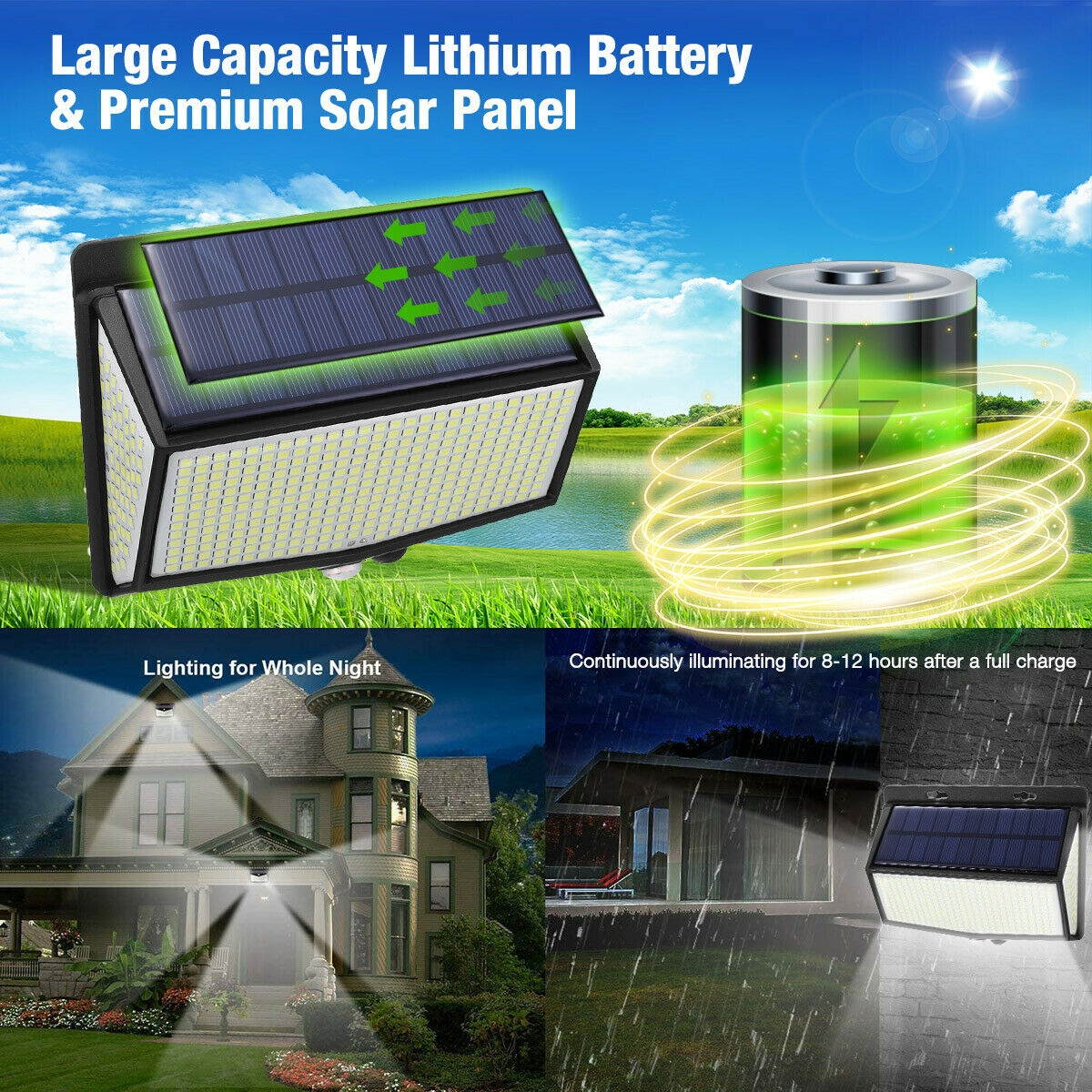 Updated 468 LED Solar Power Wall Light PIR Motion Sensor Outdoor Waterproof Lamp