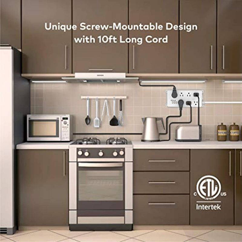 Surge Protector Power Strip Flat Plug, ETL Listed, TROND Wall Mountable Extension Cord Long 10ft, Low-Profile, 7 Widely-Spaced Outlets & 3 USB Ports, 1700 Joules, White