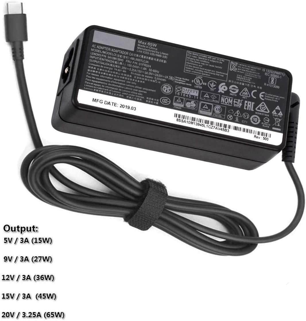 New 65W USB Type C(USB-C) AC Power Adapter Fit for Lenovo ThinkPad Yoga,ADLX65YDC3A,ADLX65YCC3A,ADLX65YLC3A T480 T480s T580 E480 E485 Laptop Charger