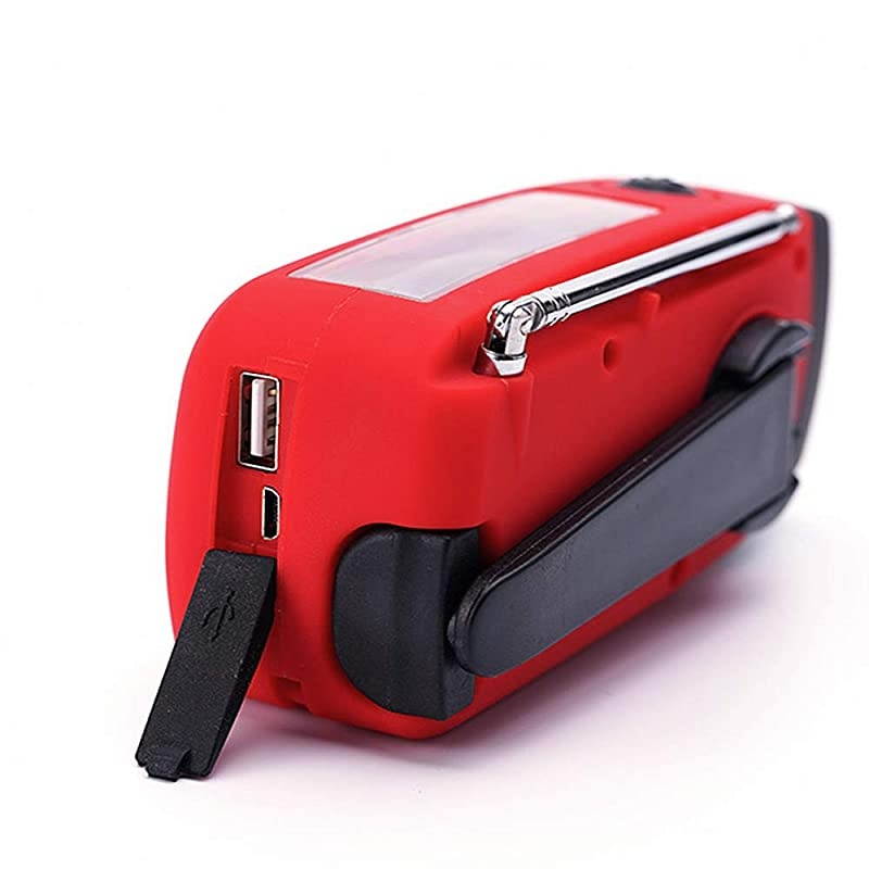 Weather Radio Hand Crank Self Powered Solar Emergency Radios with 3 LED Flashlight 1000mAh Power Bank Smart Phone Charger Red