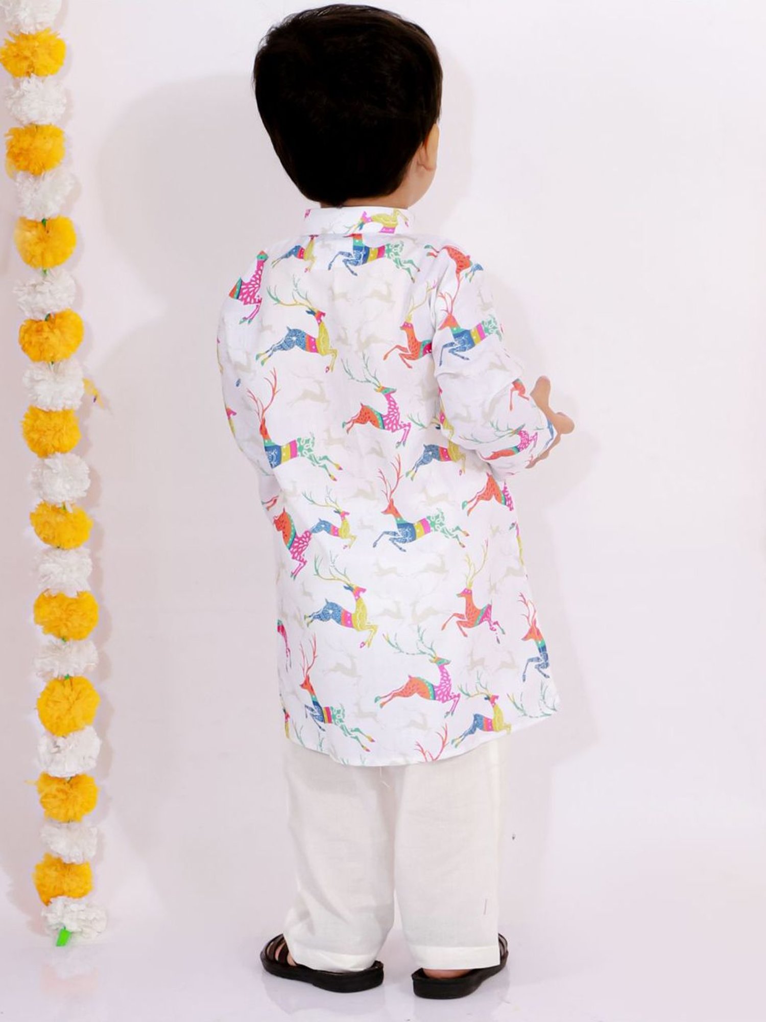 Little Bansi Kids White Cotton Printed Kurta Set