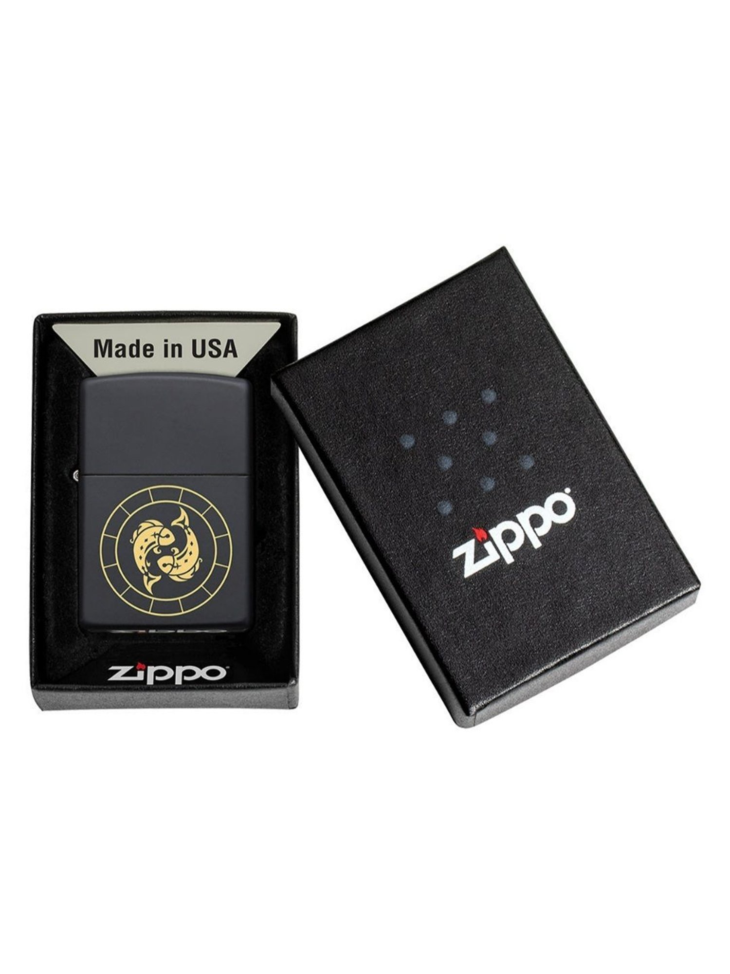 Zippo Black Pisces Zodiac Sign Design Brass Windproof Pocket Lighter