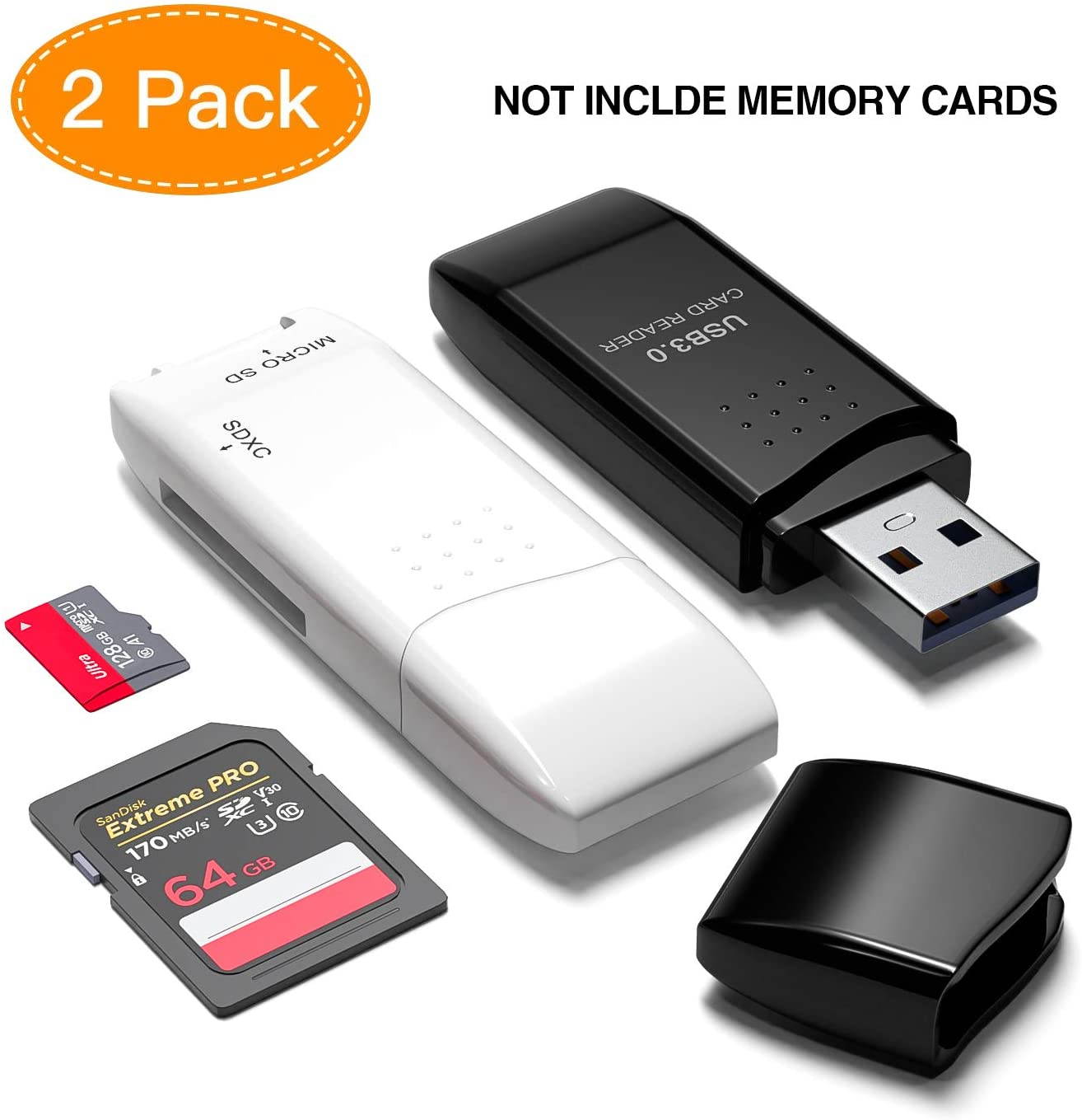 Micro SD Card Reader,USB 3.0 2 Pack Dual Slot Flash Memory Card Adapter Hub for TF, SD, Micro SD, SDXC, SDHC, MMC, RS-MMC, Micro SDXC, Micro SDHC, UHS-I for Mac, PC, Laptop