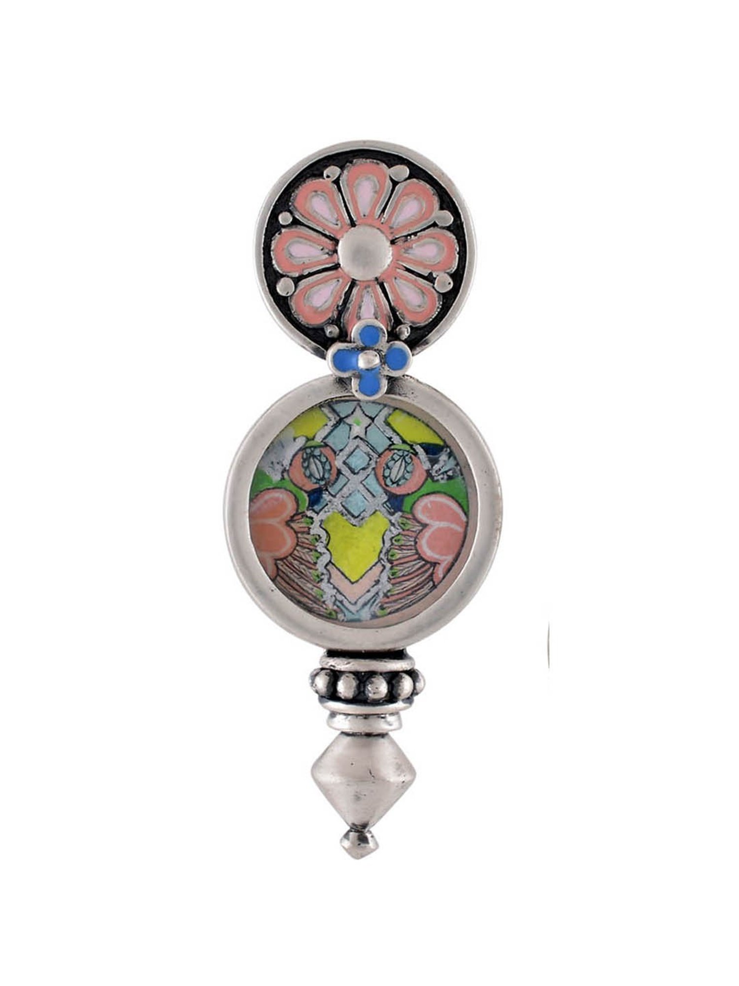 Tribe Amrapali Pink Hand-Painted Chandrika Coin Drop Earrings