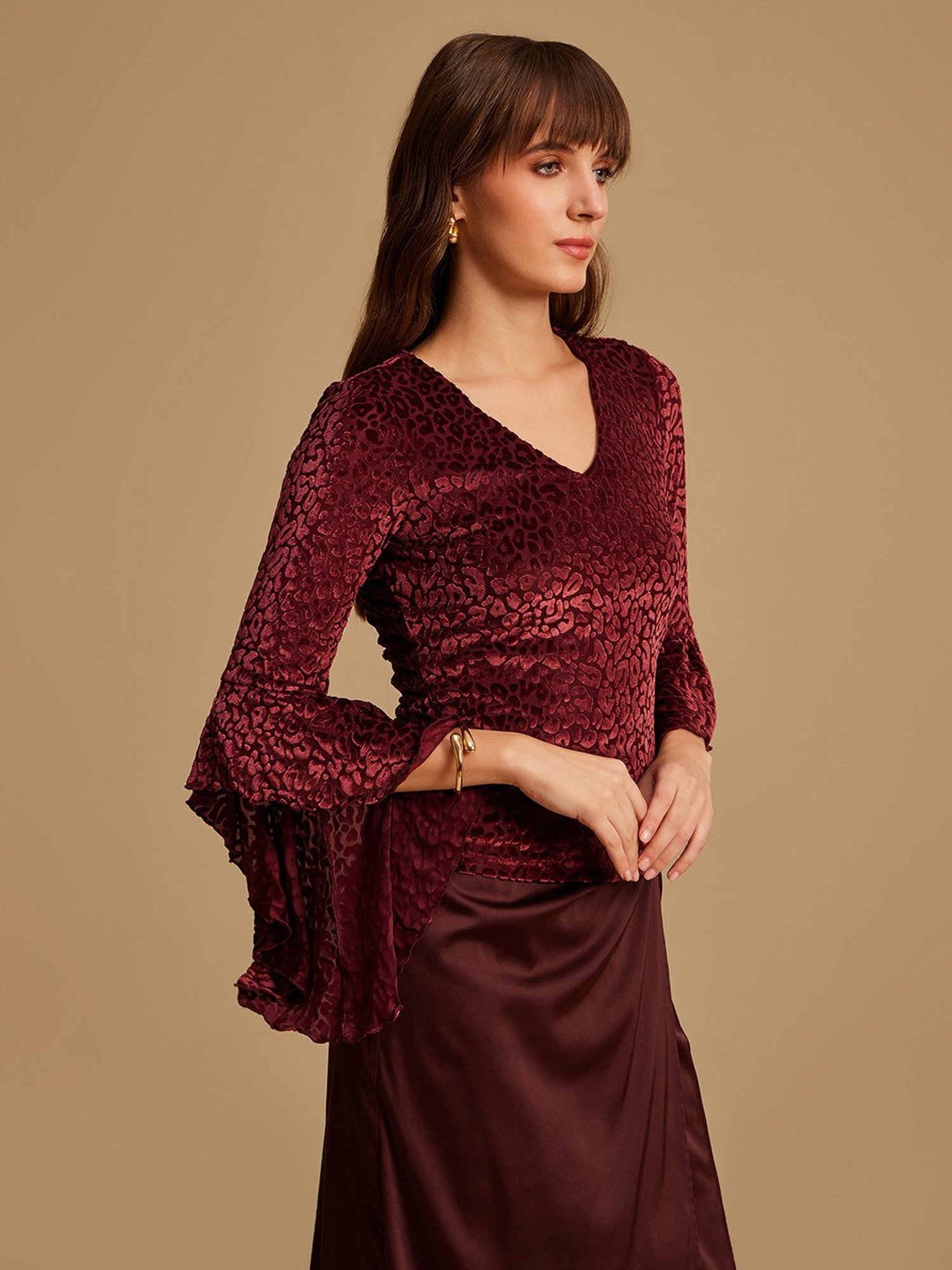 Kazo Maroon Animal Print Top