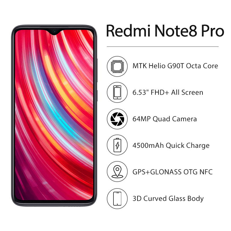 Global Version Xiaomi Redmi Note 8 Pro 6GB 128GB MTK Heilo G90T Mobile Phone Quad Cameras smartphone 64MP 4500mah NFC 18W