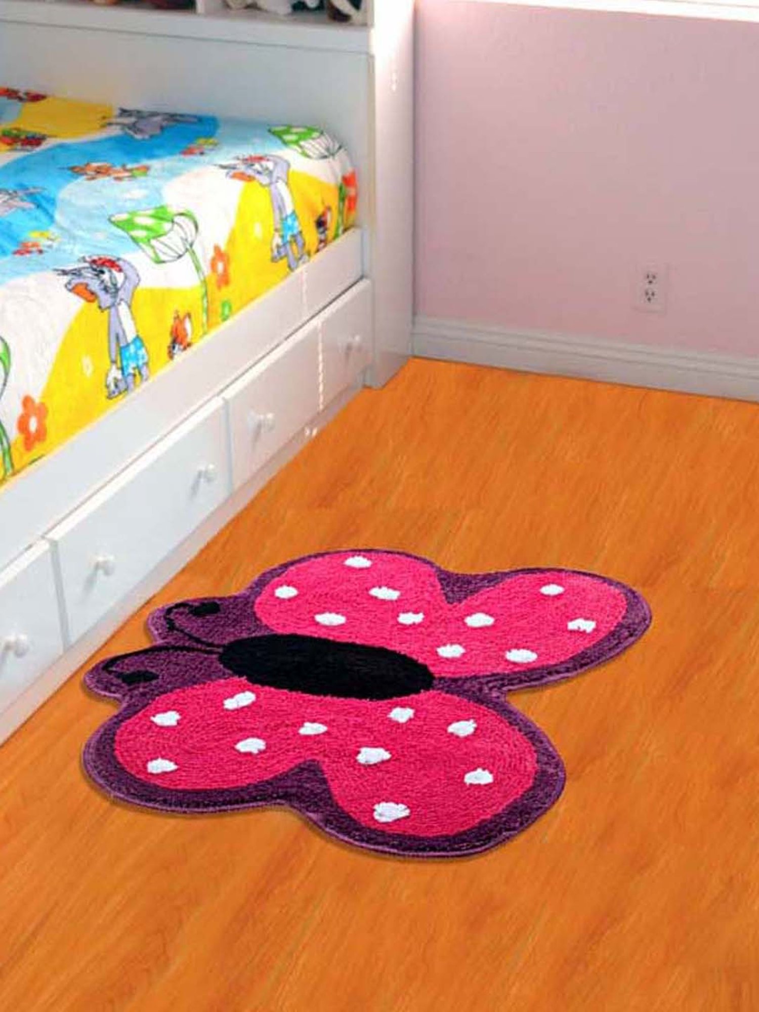 Saral Home Pink & Purple Polyester 1458 GSM Kids Bath Mat - Set of 1