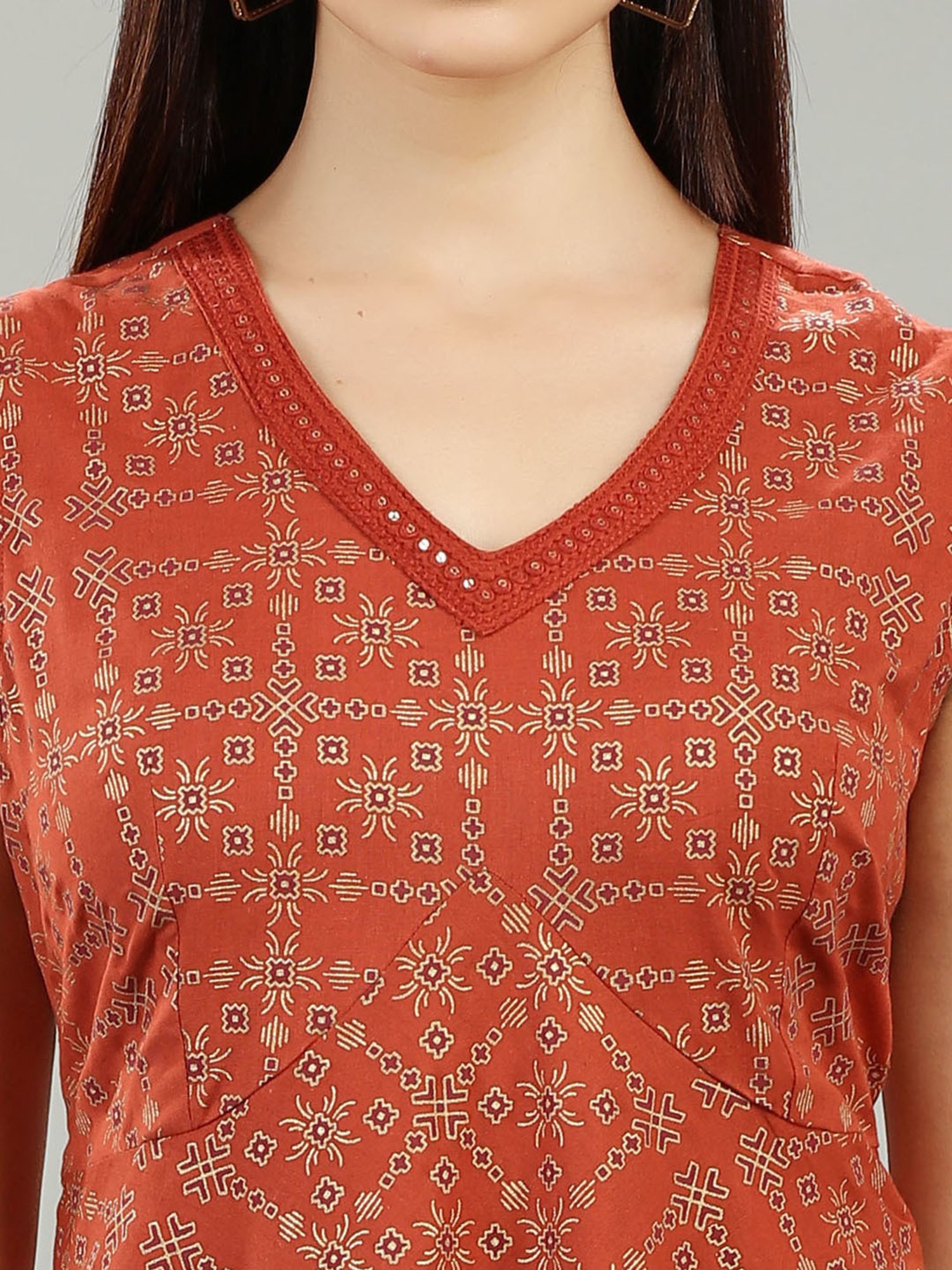 Cotton Culture Light Brown Printed Ethnic Dress