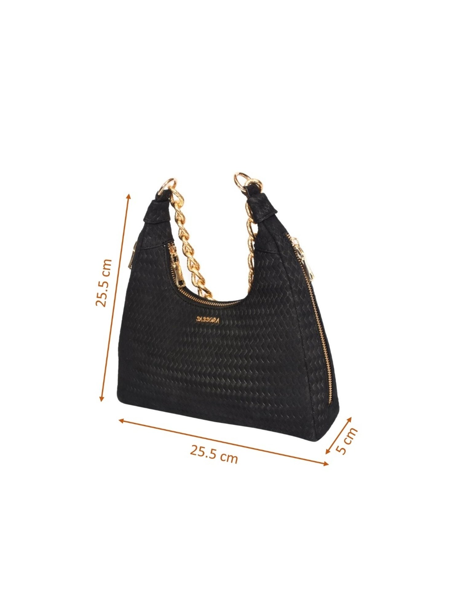 SASSORA MEI Black Leather Textured Small Hobo Bag