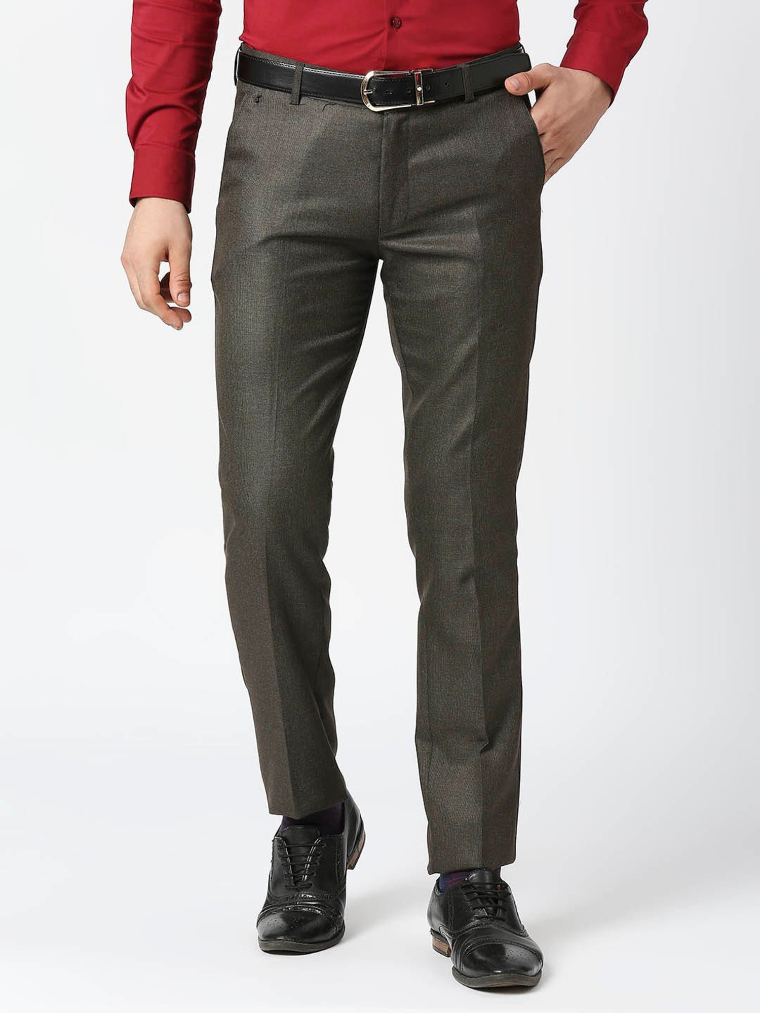 SOLEMIO Brown Slim Fit Trousers