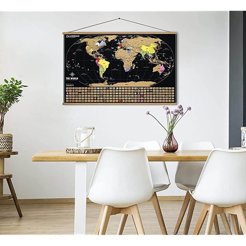 Landmass Extra Large Scratch Off World Map Poster Made In The USA Travel Map with Flags Scratch Off Map Of The World With Detailed Cartography And Vibrant Colors Perfect Gift 24 x 36 Inches