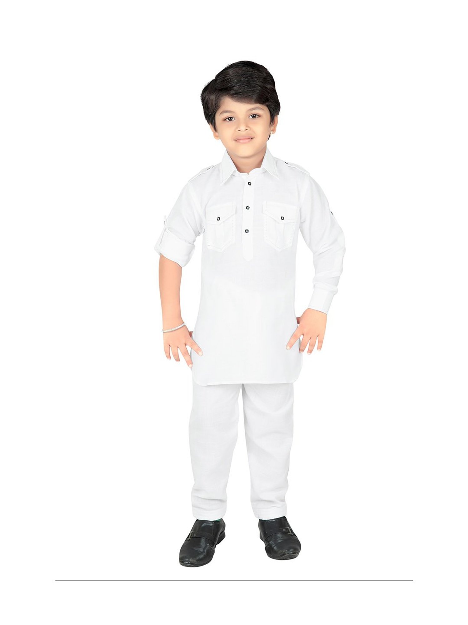 Ahhaaaa Kids White Solid Kurta with Pajamas