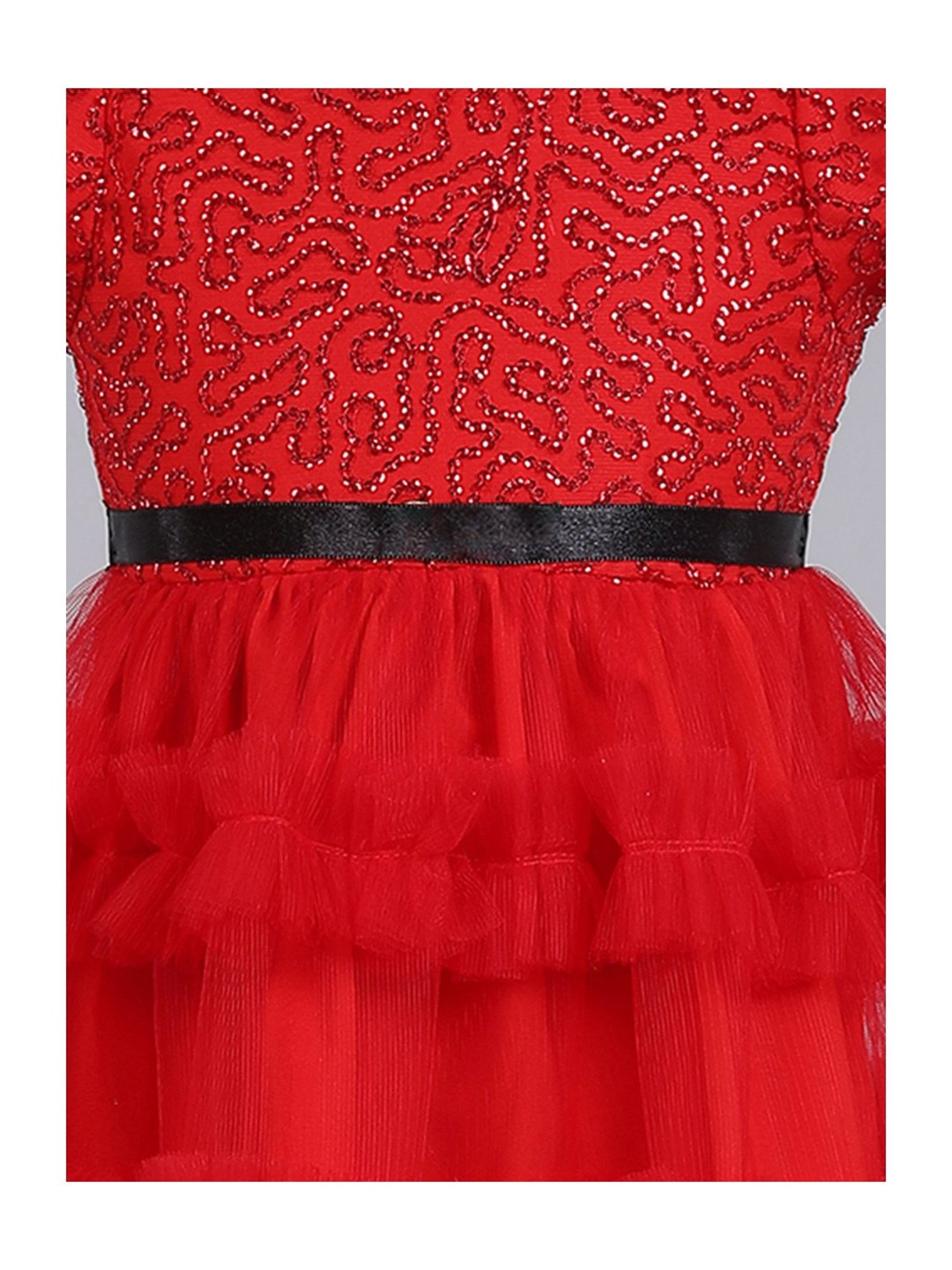Many Frocks Kids Red Embellished Gown