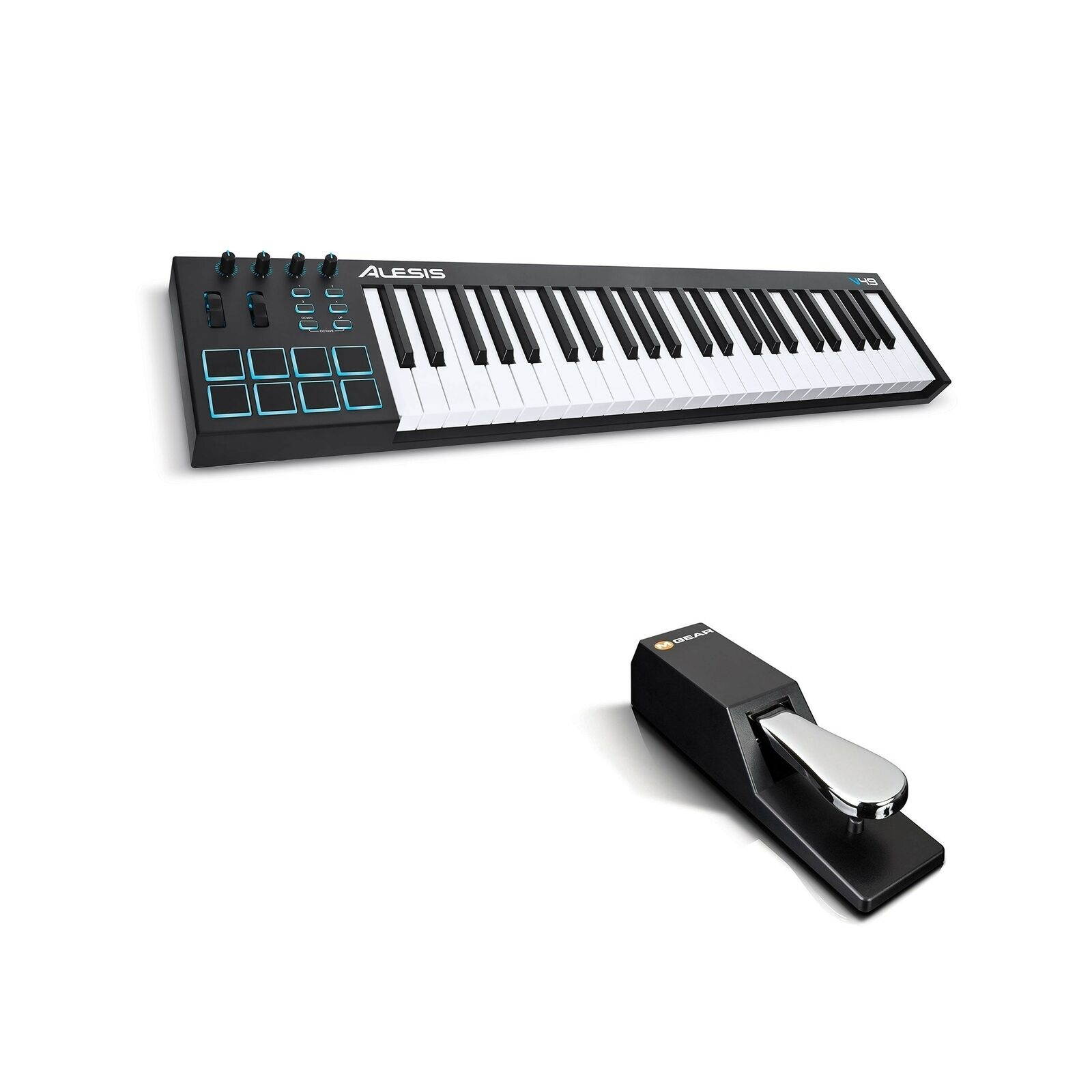 MIDI Controller Bundle | 49 Key USB MIDI Keyboard with 8 Beat Pads, Sustain P...