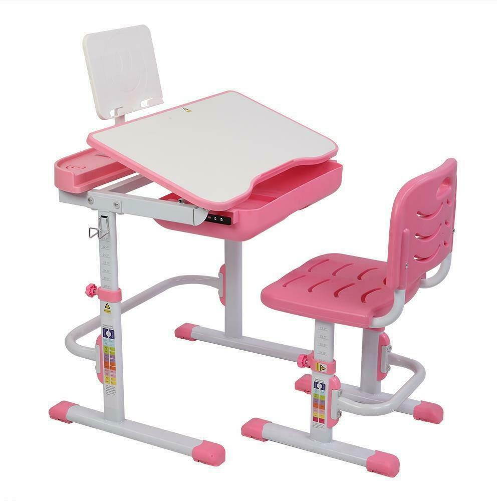 Children Desk and Chair Set Height Adjustable Kids Study Drawing Play Table Pink