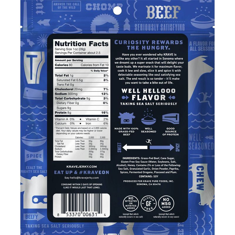 Krave Sea Salt Original Beef Jerky – 2.7oz
