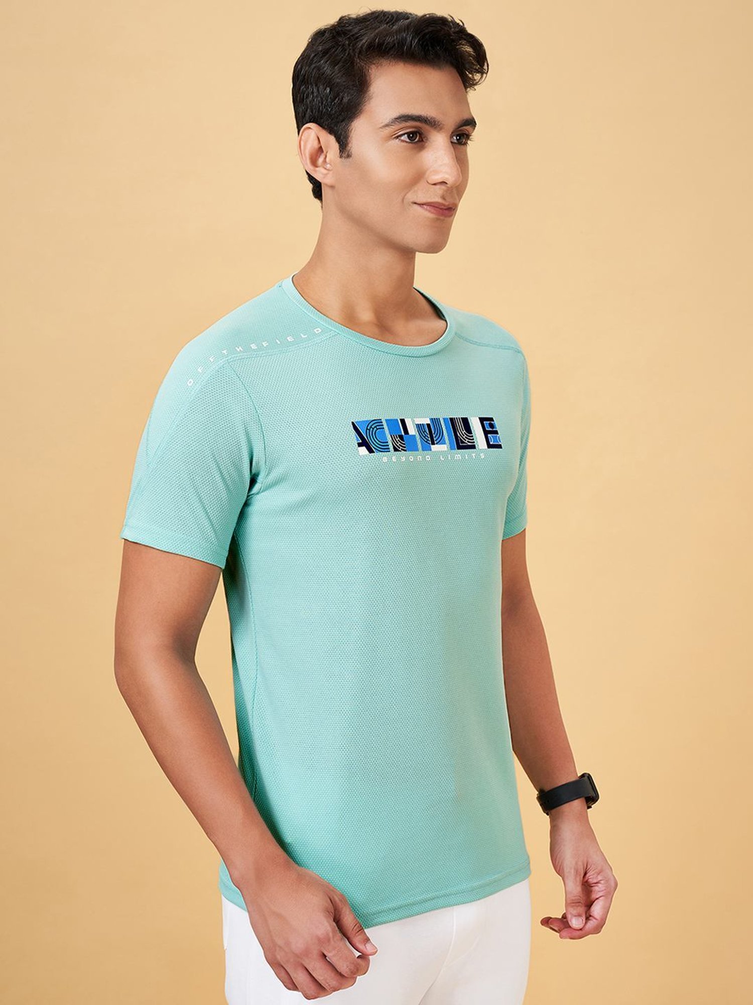 Ajile By Pantaloons Aqua Green Slim Fit Printed T-Shirt