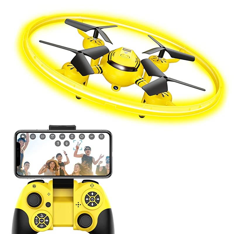 Q8 FPV Drone with Camera for Kids Adults,RC Drones for Kids,Quadcopter with Yellow Light,Altitude Hold,Gravity Sensor and Remote Control,Kids Gifts Toys for Boys and Girls