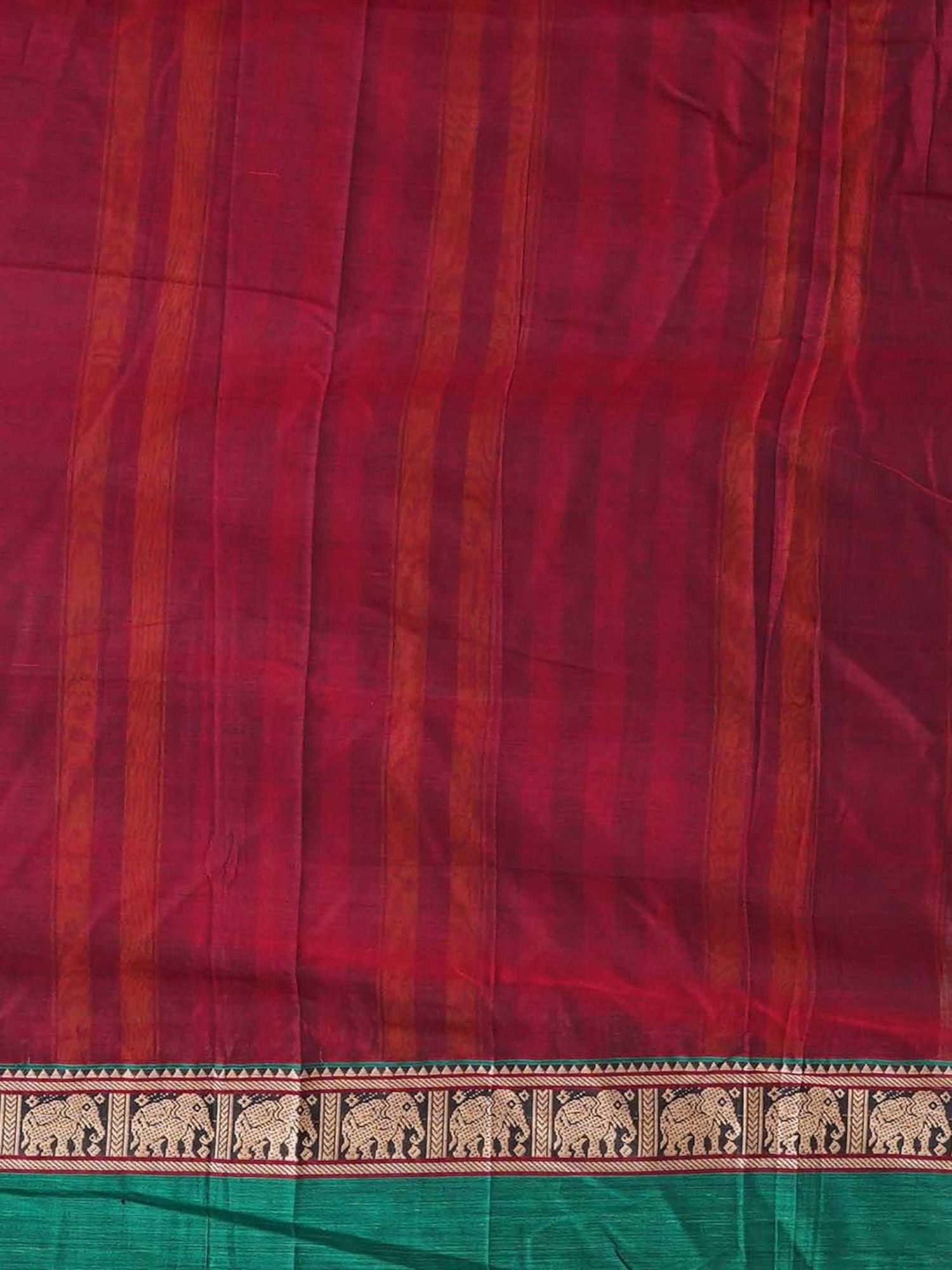 Unnati Silks Red & Green Cotton Woven Saree With Unstitched Blouse