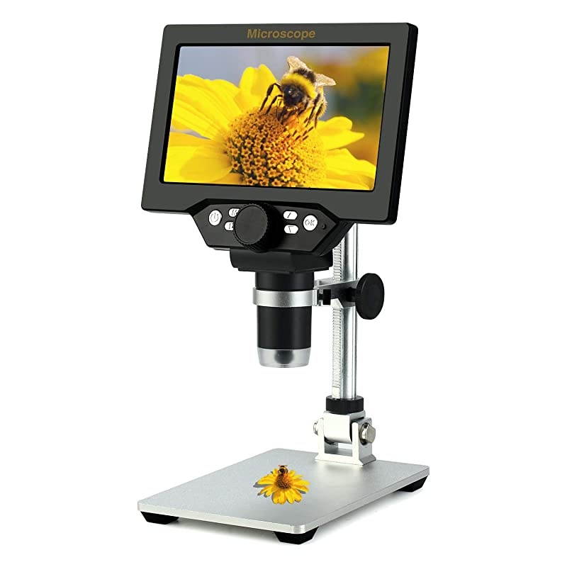 7 inch LCD Digital USB Microscope, 12MP 1-1200X Magnification Handheld Camera Video Recorder with screen,8 LED Light,Rechargeable Battery for Circuit Board Repair Soldering PCB Coins jewelry