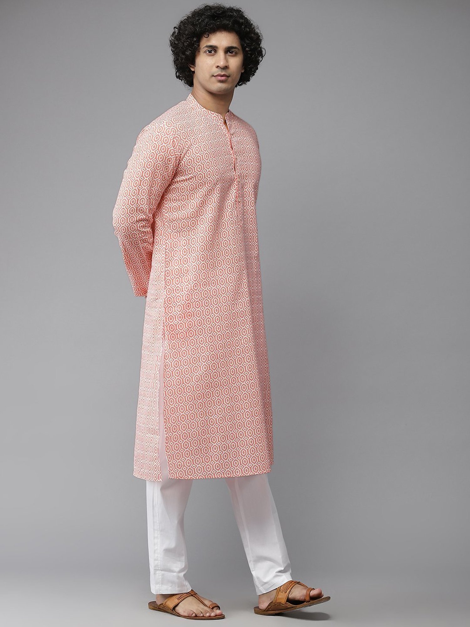 See Designs Peach & White Cotton Regular Fit Printed Kurta Bottom Set