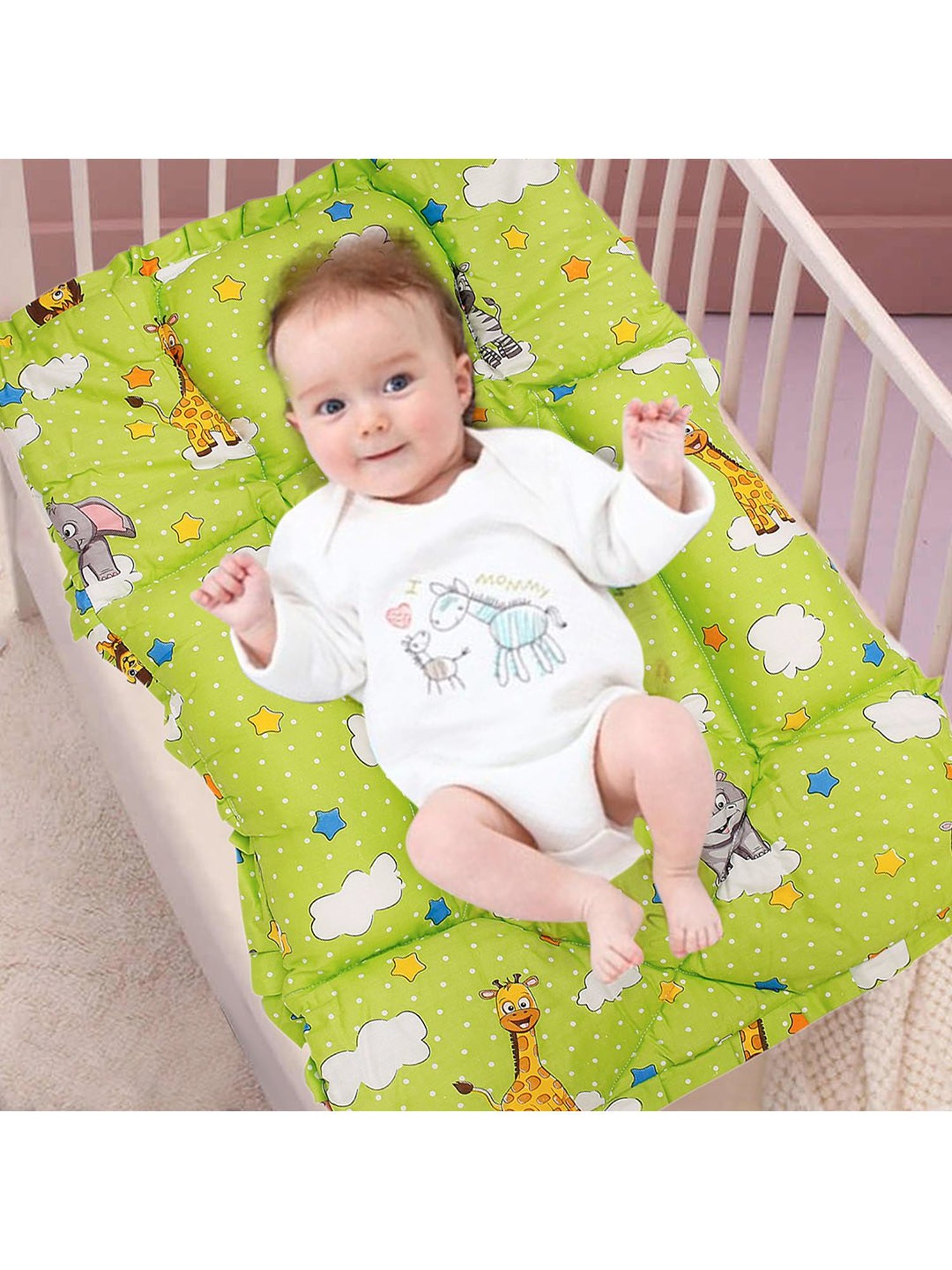 Baby Moo Fun In The Jungle Green Mattress with Fixed Neck Pillow and Bolsters