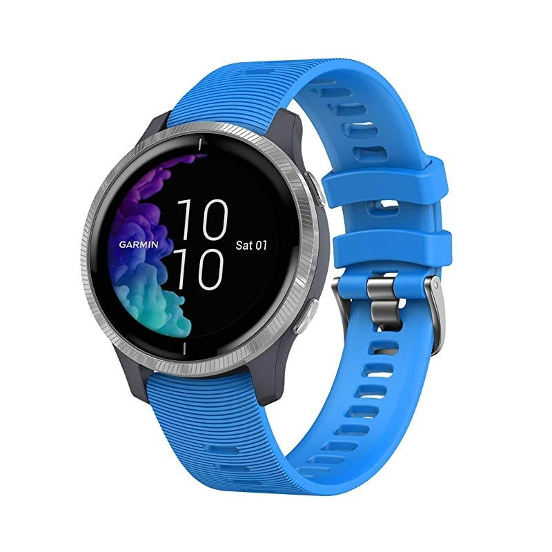 Garmin Venu GPS Smartwatch with AMOLED Display and Included  3 Straps Bundle (Granite Blue/Silver, Blue/Lime/Khaki)