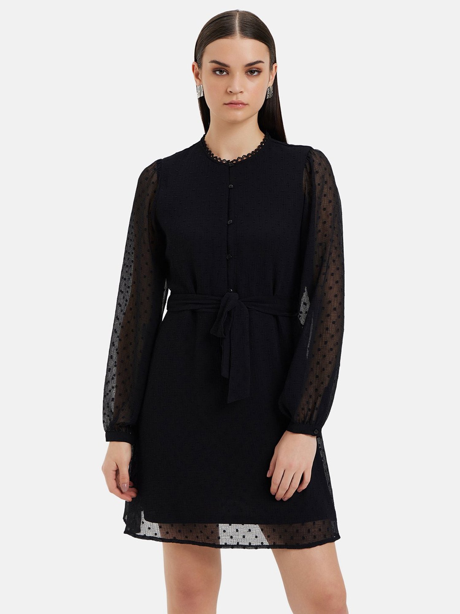 Kazo Black Self Design A Line dress