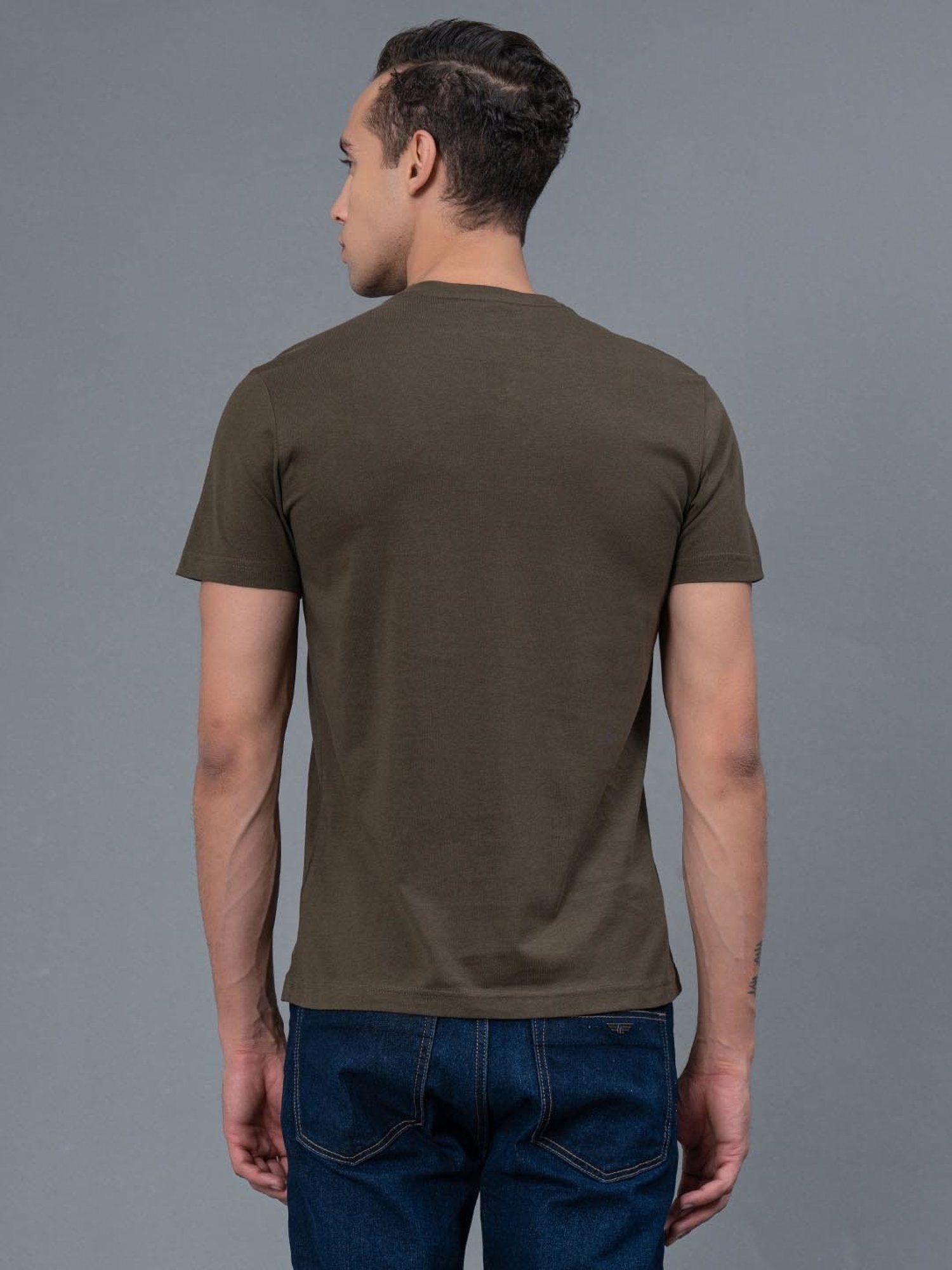 Red Tape Dark Olive Regular Fit Cotton Crew T-Shirt
