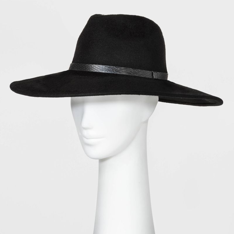 Women's Wide Down Brim Felt Fedora Hat - A New Day™ Black One Size