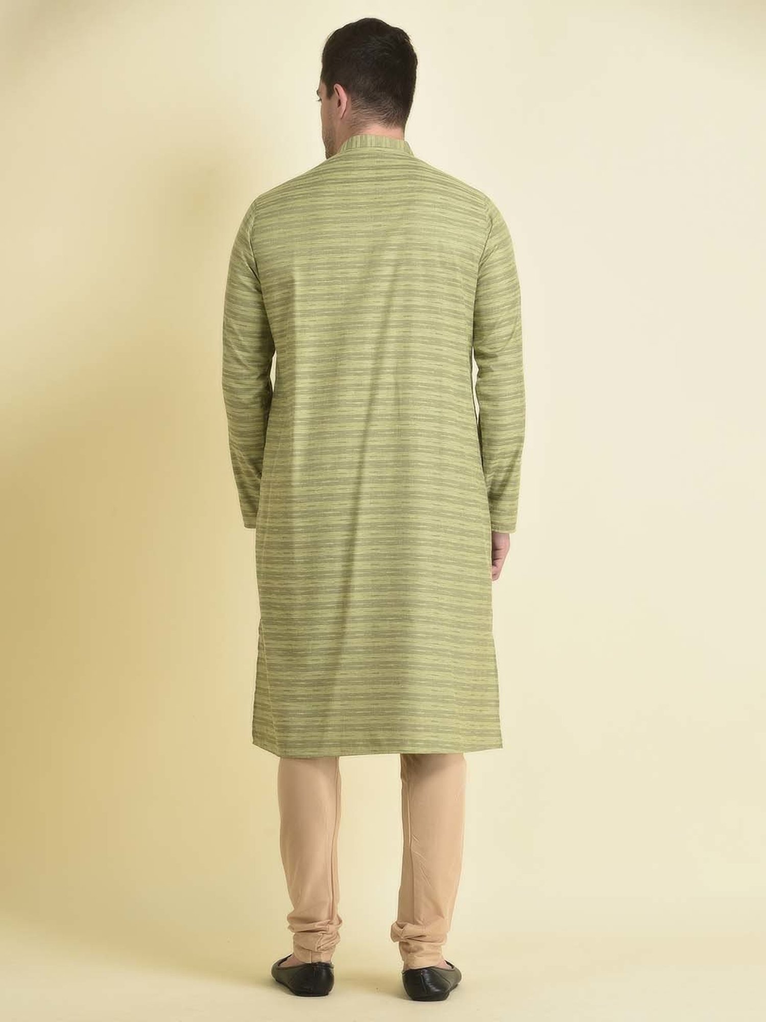 TABARD Light Green Regular Fit Stripes Kurta with Churidar Set