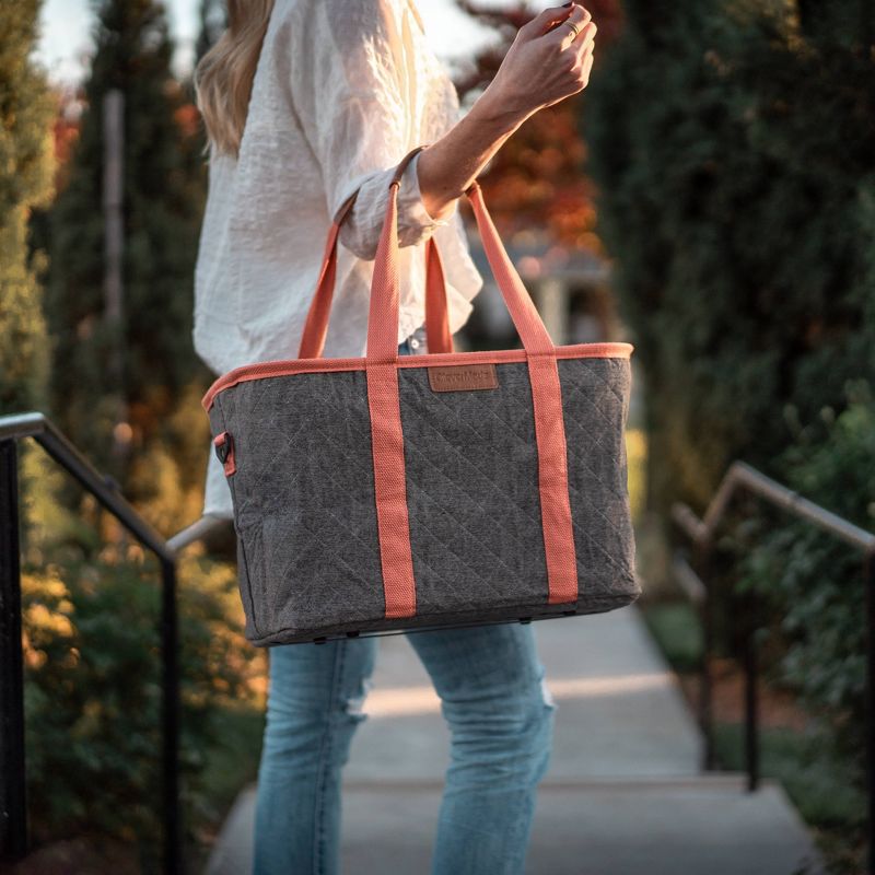 CleverMade Premium LUXE Insulated Collapsible Grocery 32qt Shopping Bag Tote with Zippered Lid and Shoulder Strap - Heather Gray/Coral