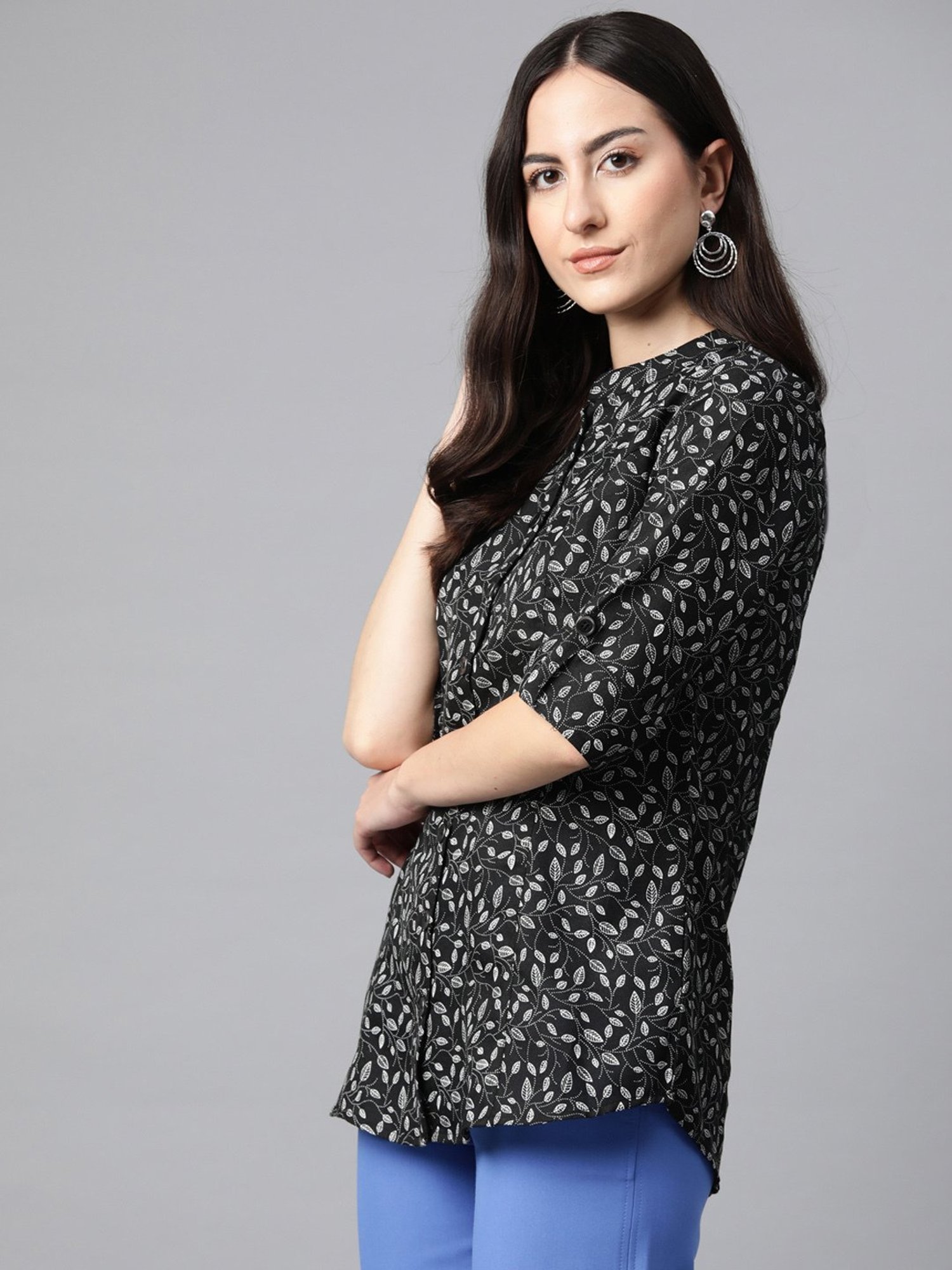 Cottinfab Black & White Cotton Printed Top