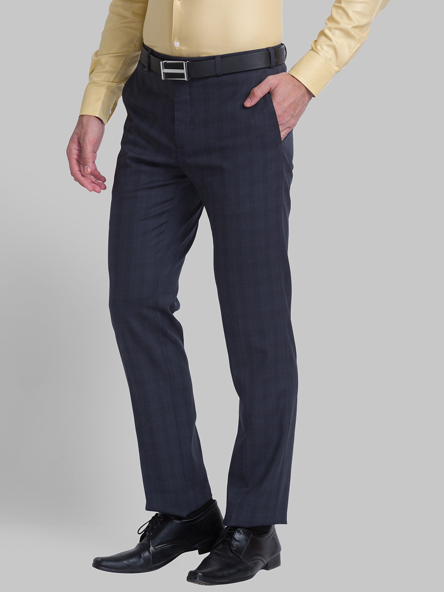Raymond Grey Regular Fit Checks Trousers