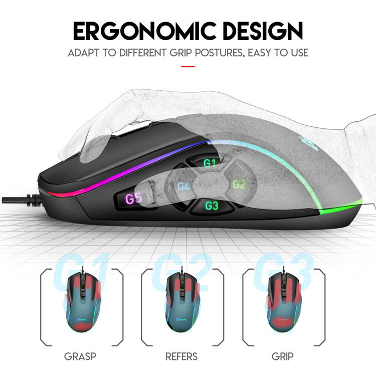 CUUWE X9 RGB Wired Gaming Mouse RGB Spectrum Backlit Ergonomic Mouse  Programmable with 14 Backlight Modes up to 7200 DPI for Windows PC Gamers (Black)