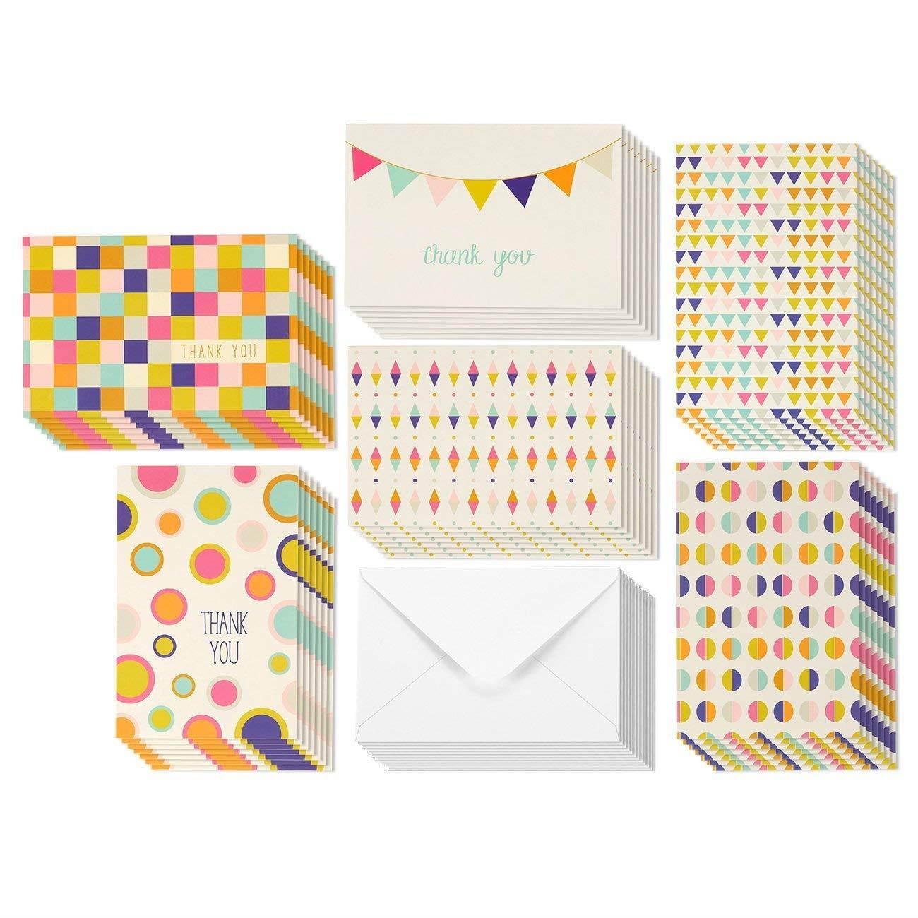 Thank You Cards - 48-Count Thank You Notes, Bulk Thank You Cards Set - Blank on the Inside, Unique Retro Geometric Design - Includes Thank You Cards and Envelopes, 4 x 6 Inches